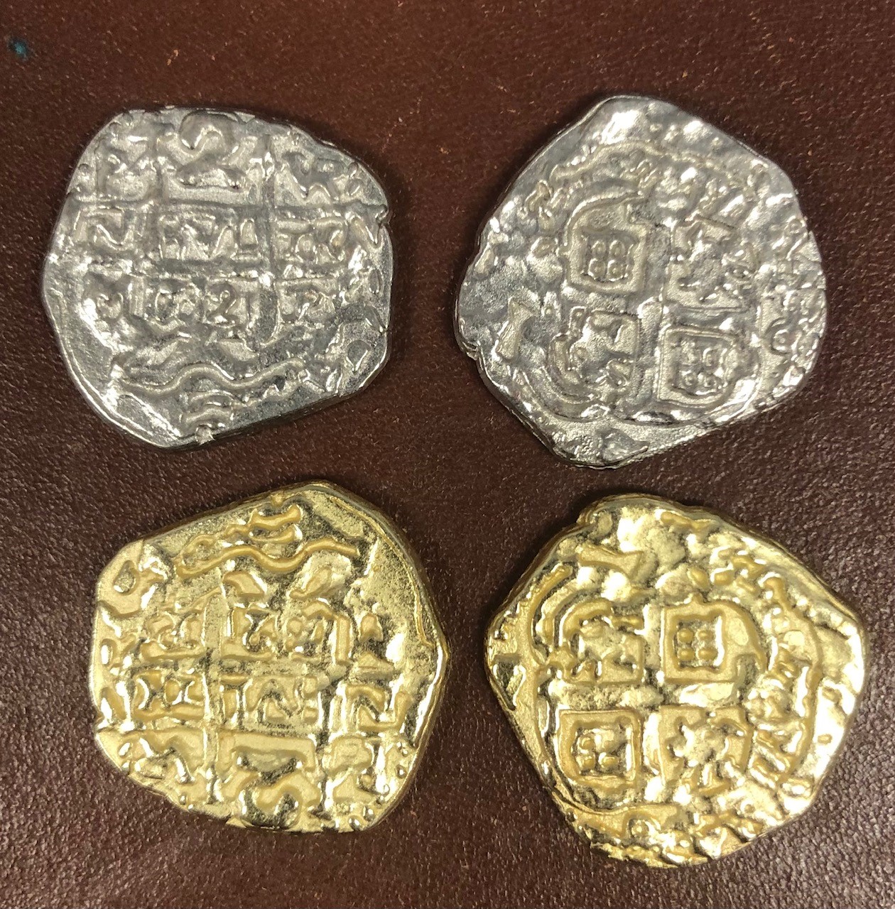 CARIBBEAN SPANISH GOLD DOUBLOONS HISTORICAL REPLICA COINS 4 PIECES 